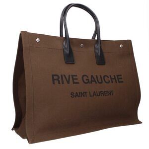 Saint Laurent Paris Rive Gauche Logo Canvas Tote Bag Khaki Green Black
